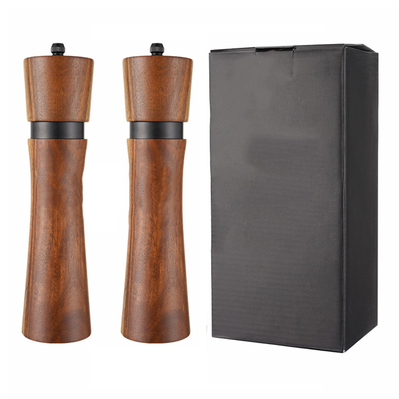 Wooden Salt Pepper Grinder Set Pepper Mill Shakers Adjustable with Rack