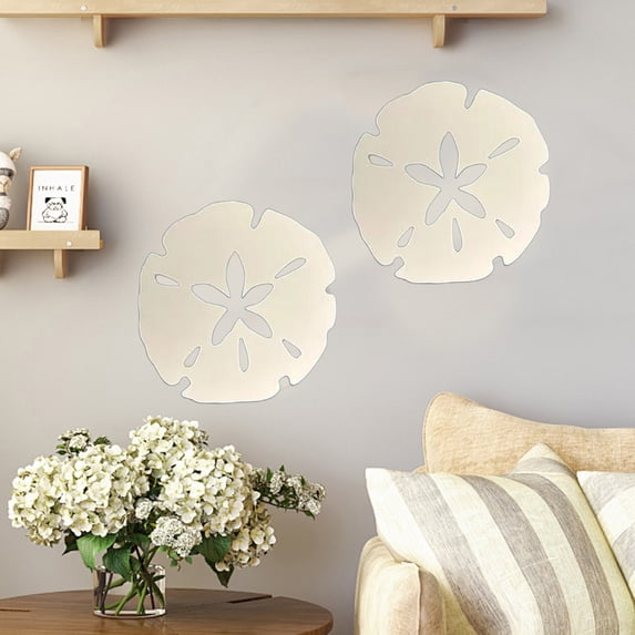 Wooden Sand Dollar Wall Art Rustic Round Beach Decor for Living Room Bedroom Bathroom