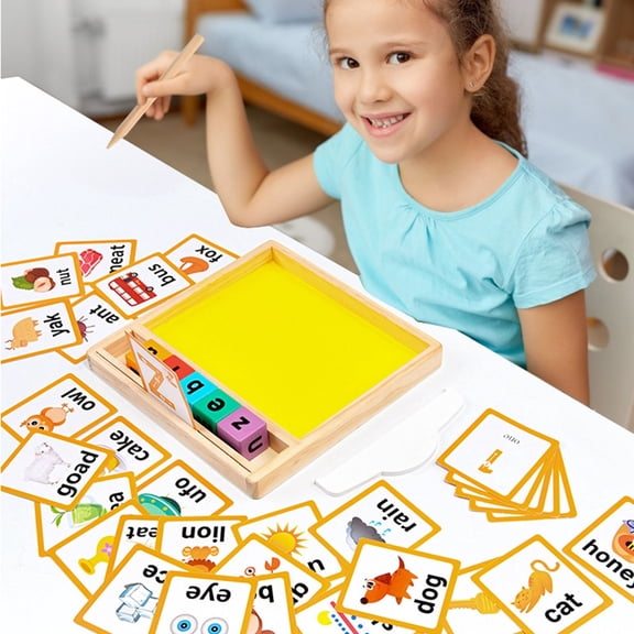 Wooden Sand Tray for Classroom, Usupdd Learning Writing Tray with Cards Pen, Fine Motor Skills Sand Box Toy for Kids Letters Numbers Drawing
