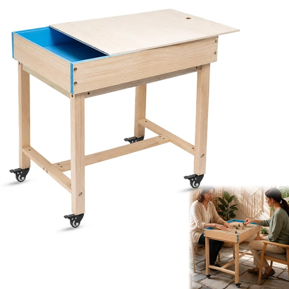 Wooden Sandtrays Table with Wheels, Versatile Sand Tray Therapy Kit Includes Stand Combo