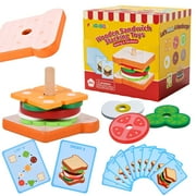 Pajojoqa Wooden Sandwich Stacking Toys Montessori Kitchen Play Food Preschool Back to School Learning Gift for Toddlers Boys Girls