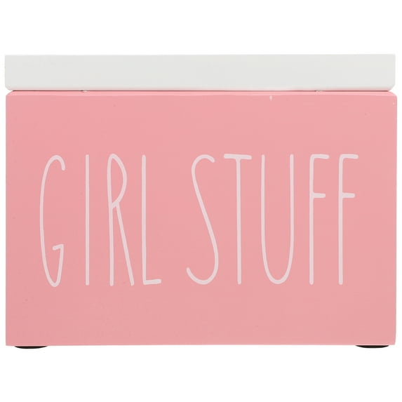 LIFKOME Wood Bath accessory with Lid for Feminine Products Storage Pink Large Capacity Dust Protection 6.5x4.3x5.1 inches