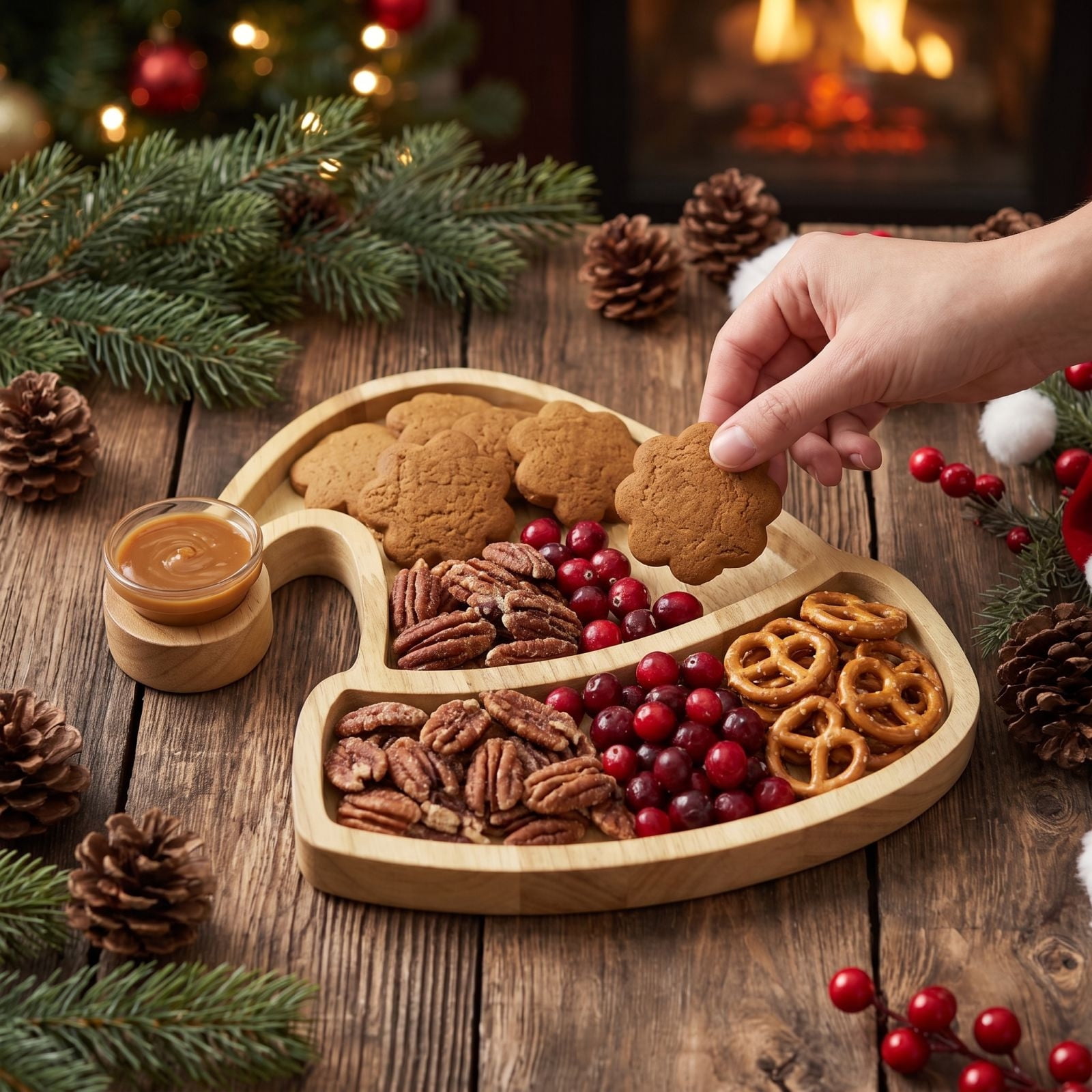 Wooden Santa Hat Serving Tray, Nautral Wooden Textured Large Capacity ...