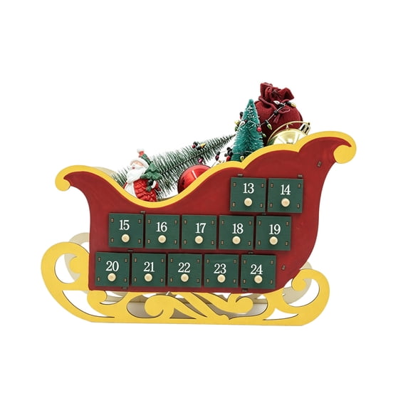 Wooden Santa Sleigh Advent Calendar,Double-Sided Christmas Countdown ...