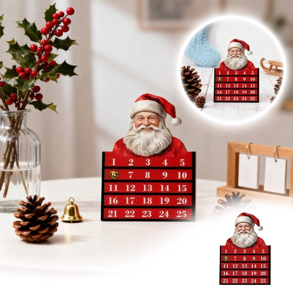 Wooden Countdown Calendar Featuring Santa Theme for Holiday Celebrations and Festive Events