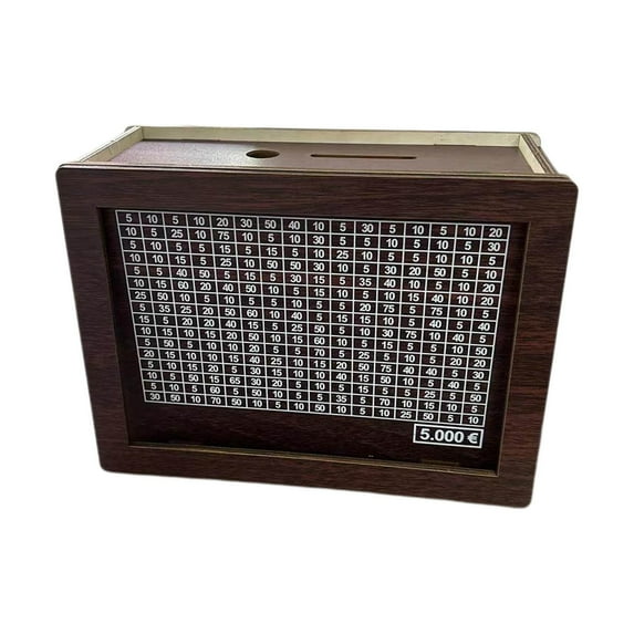 Wooden Savings Box with Money Target & Numbers Wooden Cash Saver Money Box 10000 Savings Challenge Box Coin Piggy Bank