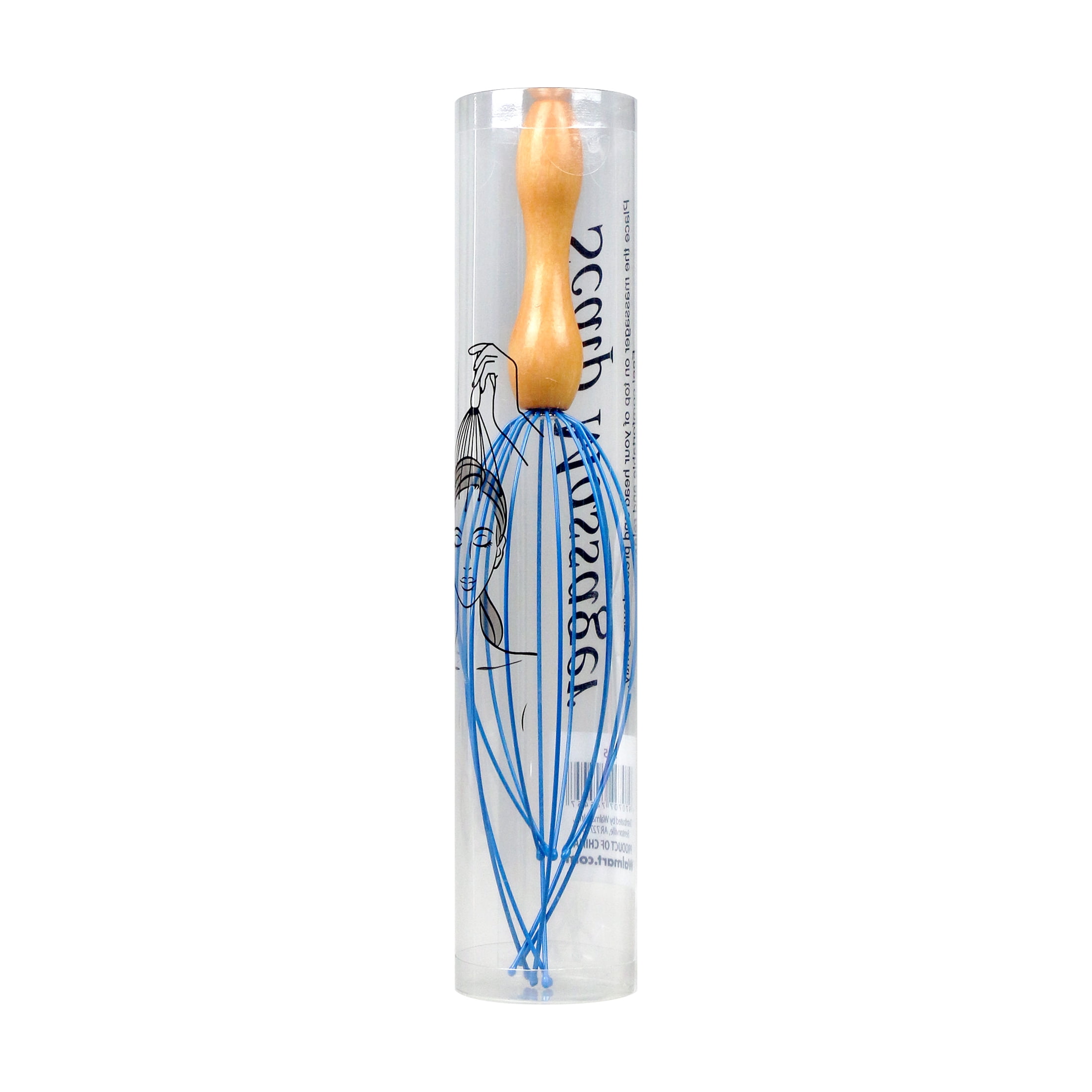 Wooden Scalp Massager, Stainless Legs, Blue