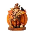 thumbnail image 1 of Wooden Scarecrow and Pumpkin Figurine with Harvest Wheat and Crow Accents, 1 Piece, Rustic Brown and Orange, for Farmhouse Tabletop, Fall Halloween Decoration, 1 of 3