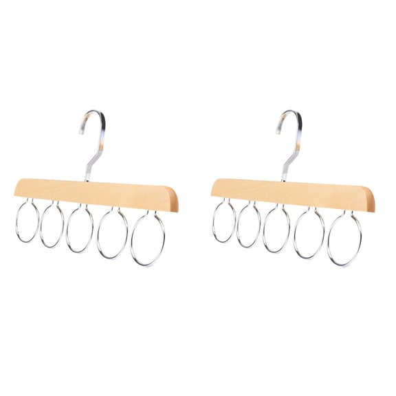 Wooden Scarf and Tie Organizer Rack, 5-Hook Closet Hanger, Space-Saving Design, 2-Piece Set for Easy Storage