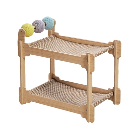 Wooden Scratcher Bed with Sisal Posts, Stable 2-Tier Design for Resting & Furniture in Homes