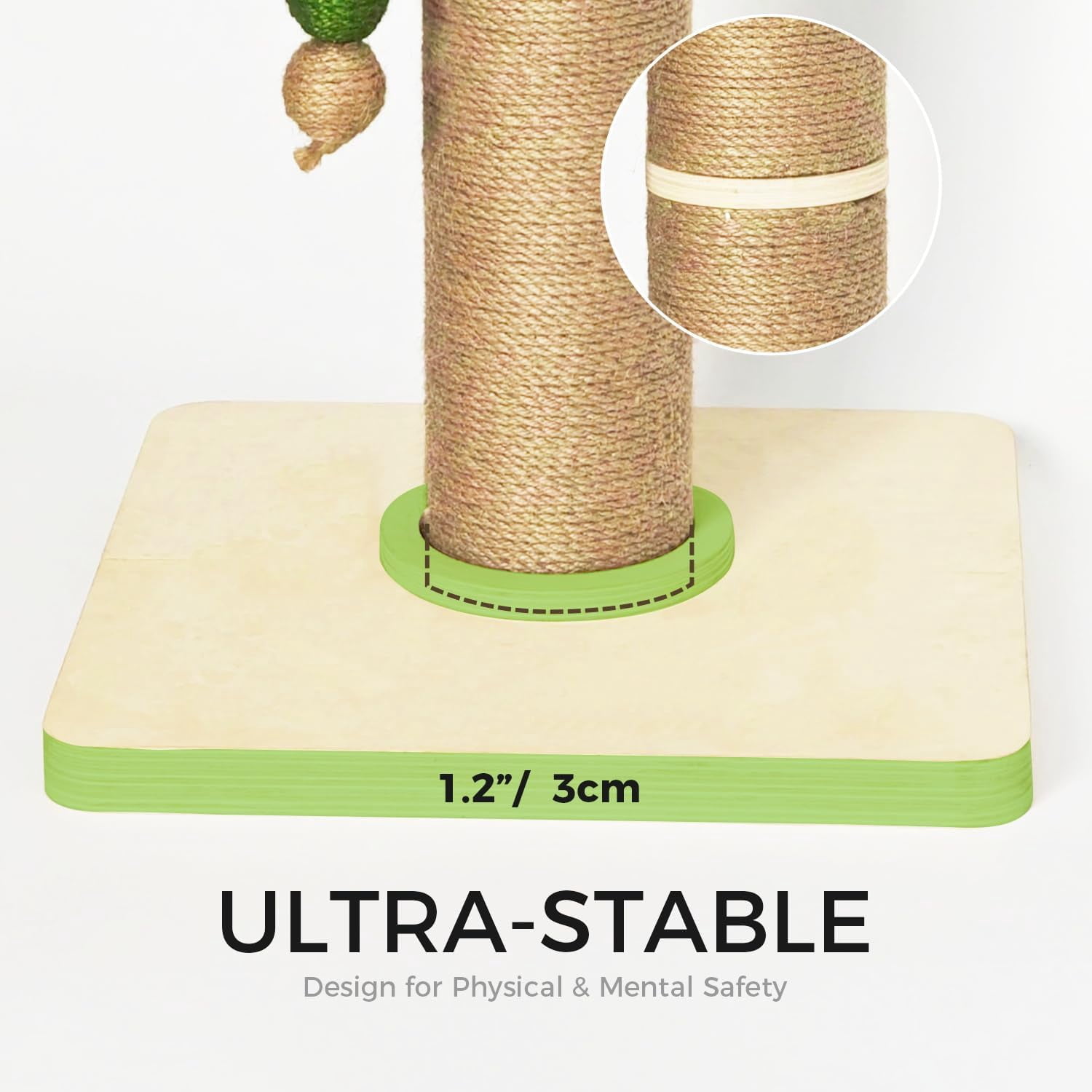 Wooden  Scratching Post, Sturdy 35 Tall Natural Sisal  Scratcher with Thick Solid Wood Base for Adult Cats Indoor