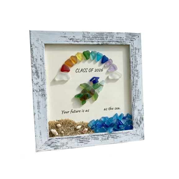 Wooden Sea Glass Photo Frame With Natural Glass Beach Fashion Photo Frame For Home Display