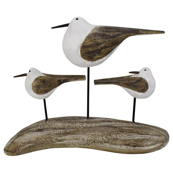 Wooden Sea Statue Seagull On Stand Decor Nautical Coastal Sculpture Indoor Outdoor Animal Figurine Beach Themed Decoration Rustic Home Art for Bedroom Garden (E)