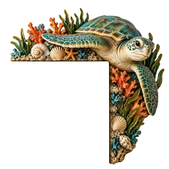 Wooden Sea Turtle Door Corner Sign L Shaped Coastal Doorway Hanging Decor Ocean Coral Motif Wall Art For Beach House Bathroom Summer Nautical Decoration