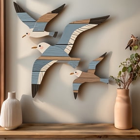 Wooden Seagull Wall Decor, 3-Piece Coastal Hanging Art, Rustic Beach Themed Home Decoration, Easy to Hang for Living Room Bedroom Balcony Holiday Decorations Holiday Gifts