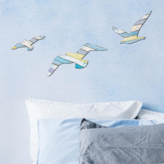 Wooden Seagull Wall Decor Nautical Theme Beach Coastal Art Adhesive Seagull Sea Birds Wall Decor Sculpture Vintage Ornaments for Home Bathroom