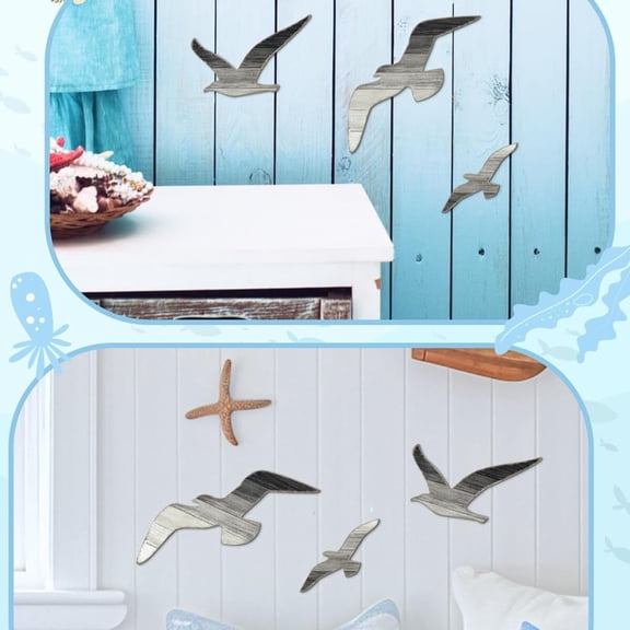 Wooden Seagull Wall Decor Nautical Theme Beach Coastal Art Adhesive Seagull Sea Birds Wall Decor Sculpture Vintage Ornaments for Home Bathroom