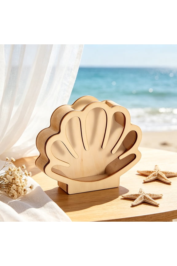 Wooden Seashell Display Box, Beach Theme Storage Organizer, Seashell Collection Shadow Box, Coastal Home Decor for Desktop Shelf Display, Keepsake Storage and Craft Project