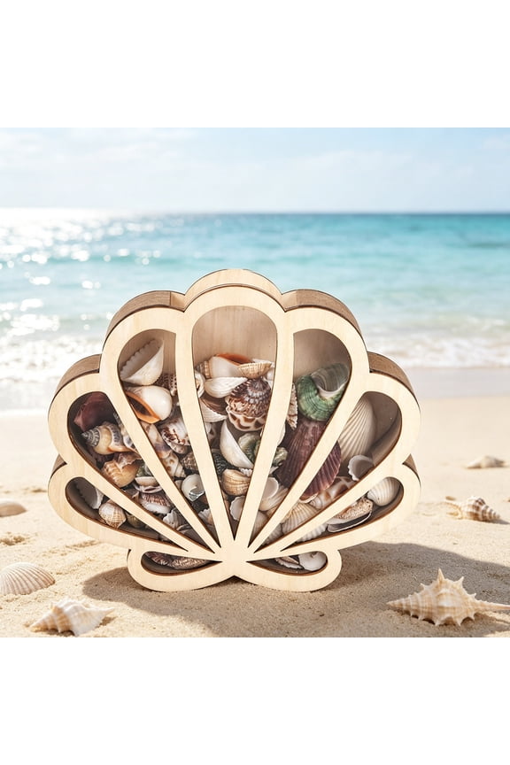 Wooden Seashell Storage Box Summer Beach Decoration Box Seashell Display Box Desktop Storage Wooden Box Ornament