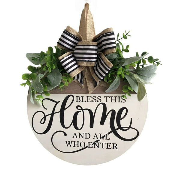 Wooden Seasonal Welcome Sign, Rustic Round Dogs Sign Front Door Wreaths for Home/Wall/Porch Decor, for Easter Spring Summer Fall Halloween Christmas All Season Decorations (Beige)