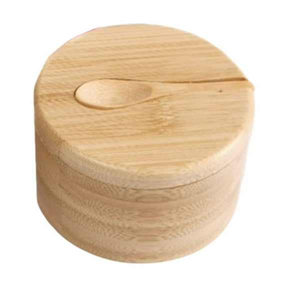 Wooden Seasoning Box With Spoon Kitchen Storage Spice Jar Organizer For Salt Pepper Cooking Essentials 3.54X3.54X2.76 In 0.55 Lb