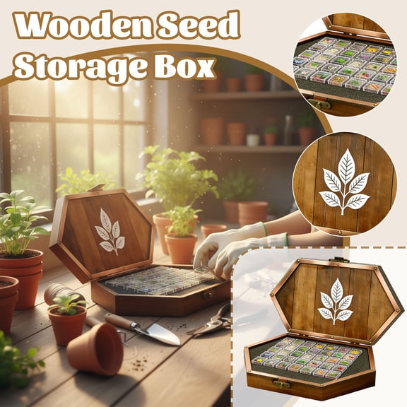 Wooden Seed Storage Box for Gardening Planting, Craft Beads and Small Parts Organizer, Multi-Compartment Design