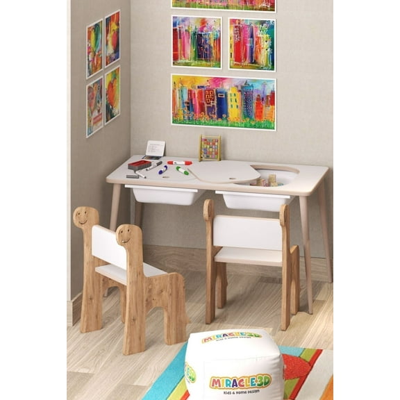 Wooden Sensory Play Table, Kids Activity Table With 2 Bins