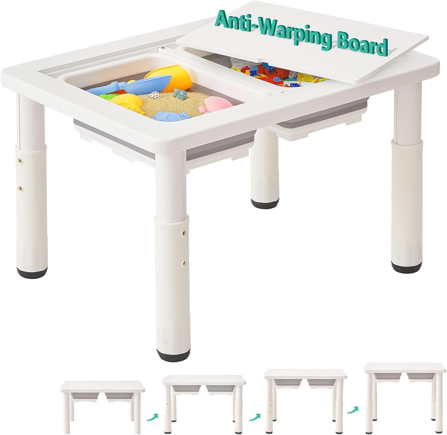 Wooden Sensory Table with 2 Bins for Toddlers 15, 4Level Height