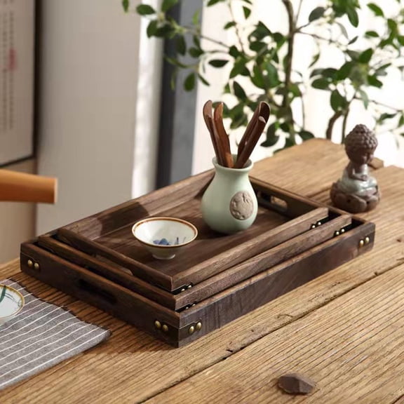 Wooden Service Tray with Handles Decorative Trays Rectangular Wooden Tray with Handles Food Trays for Serving Food for Breakfast in Bed Lunch Dinner Desktop Parties