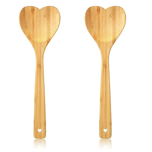 Wooden Serving Mixing Spoon,Happon Heart Shaped Wooden Spoonswith Long Handle,Cooking Kitchen Utensils for Mother's Day Weddings Birthday