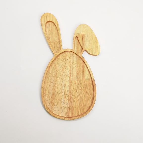 Wooden Serving Platter Easter Rabbit Design Rustic Decorative Tray Cheese Board for Bread Fruit Snacks Kitchen Table Centerpiece