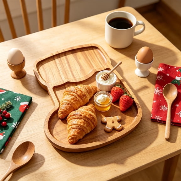 Wooden Serving Tray 11.81x9.8 Inch Christmas Stocking Shaped Cheese Board with Compartments for Fruit Nut Appetizer Holiday Kitchen Decor