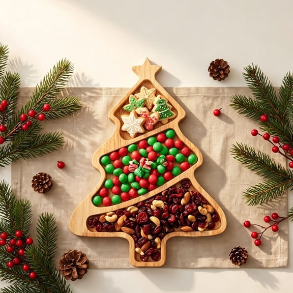 Wooden Serving Tray, Christmas Tree Platter, Winter Charcuterie Board Decorative Snack Dish Plate For Xmas Holiday Housewarming Present( 13"x11.8")
