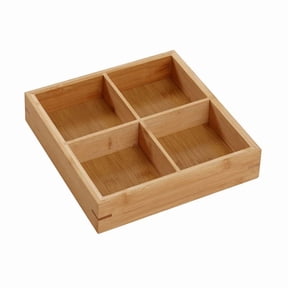 4-Compartment Wooden Serving Tray, Divided Snack Platter & Nut Storage Container (Natural)