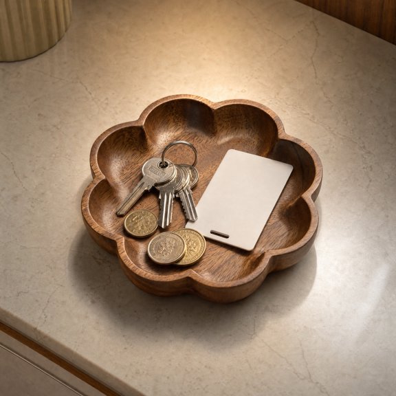 Wooden Serving Tray for Living Room, Coffee Table Snack & Fruit Platter, Multipurpose Organizer for Keys, Mail & Essentials, Farmhouse Ottoman Tray for Entertaining, B