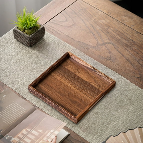Wooden Serving Tray, Multipurpose Tea Tray, Brown Wood Storage Tray for Cups, Organizer, Dry Brewing, Easy Clean, Home Decor, Living Room, Coffee Table, Dining Table Accessory