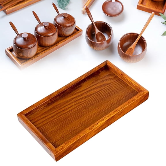Wooden Serving Tray, Rectangle Wooden Tea Tray Fruit Snack Candy Dish Coffee Table Tray Countertop Organizer for Kitchen Countertop Home Decor (12*22cm)
