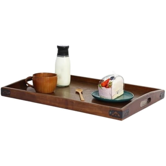 Wooden Serving Tray,Rectangular Platter Storage Organizer - Decorative Tray Modern Serving Platter | for Kitchen Bathroom Bedroom Living Room Farmhouse Coffee Table Ottoman Breakfast Lunch Dinner