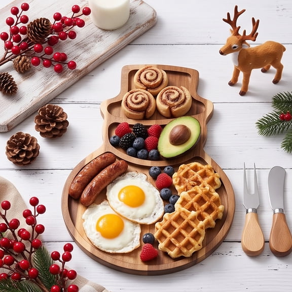 Wooden Serving Tray Set, Christmas Solid Wood Snowman, Tableware for Cheese Serving, Holiday Dinners, Party Snacks and Family Dining Gatherings, Serving Board Collection for Party Table Settings