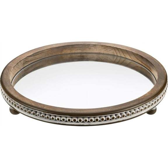 Wooden Serving Tray, Small Beaded Coffee Table Tray Decor, Mirror Round Decorative Tray for Coffee Table, Dining Room Table Entryway and Living Room Table, TR700
