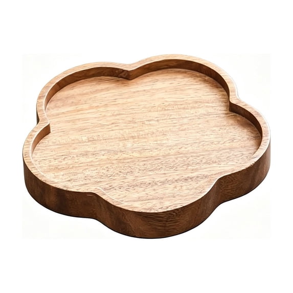 Wooden Serving Tray,Solid Wood Scalloped Edge Small Snack Plate for Living Room Dining Table Home Decor