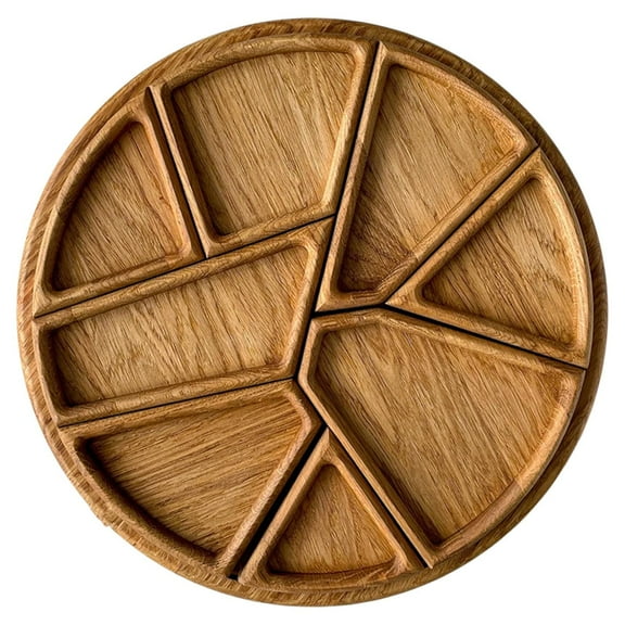 Wooden Serving Tray With Removable Dividers Round Design, Chip Tray For Snacks Party Appetizers Desserts, Living Room Kitchen Coffee Table Decor