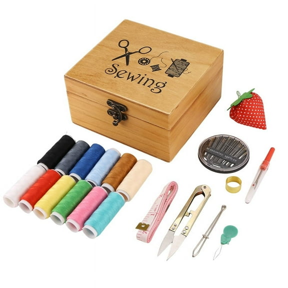 WM25 Wooden Sewing Box Sewing Accessories Supplies Kit Workbox for Mending