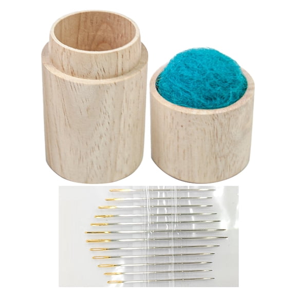 Wooden Sewing Needle Holder Pincushion Rectangular Wood Portable Pin Holder Wood Sewing Storage Case Pin Cushion Lid With 12 Embroidery Needles For Stitching Hand Crafts Knitting Women Home