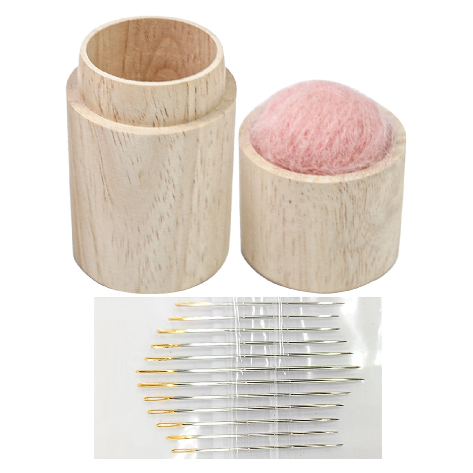 Needle Storage Accessory Wooden Sewing Needle Organizer, Portable Pincushion Holder with Lid ...