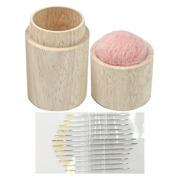 Wooden Sewing Needle Organizer, Portable Pincushion Holder with Lid & 12 Embroidery Needles, Compact Storage Case for Stitching Knitting Hand Crafts, Gift Idea, 3.35x1.57 Inch
