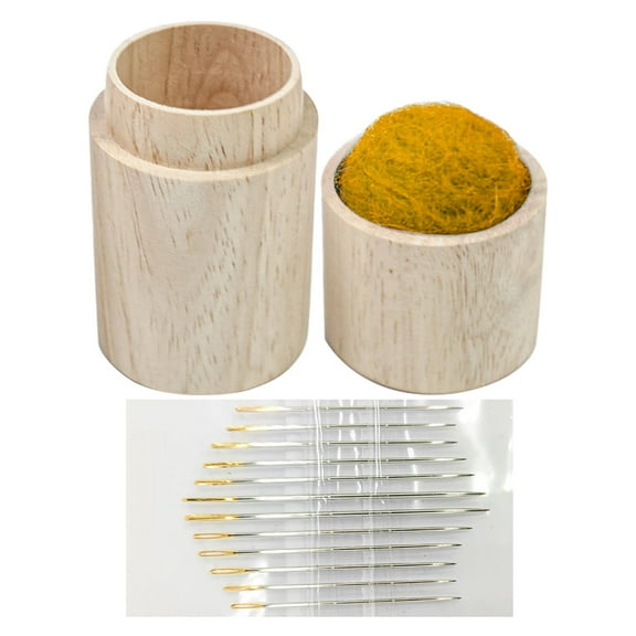 Wooden Sewing Needle Organizer, Portable Pincushion Holder with Lid & 12 Embroidery Needles, Compact Storage Case for Stitching Knitting Hand Crafts, Gift Idea, 3.35x1.57 Inch