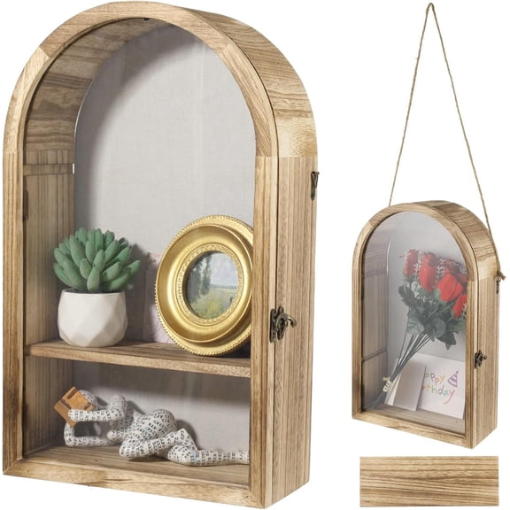 Wooden Shadow Box Frame - 16.3 x 9.84 in Shadow Boxes Display Case, Arch Keepsakes Memory Box, Display Case for Wall Decor, Tabletop Decoration, Picture Frame Bouquet Memorabilia Medals Box