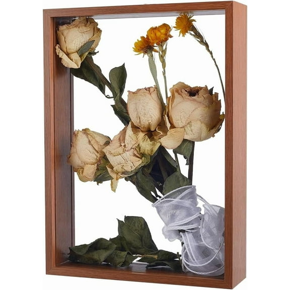 Wooden Shadow Box Frame Dried Flowers Display Frame Deep Picture Photo Postcard Showing Specimen Frame DIY Crafts Tabletop Decor for Anniversary Wedding Graduation Travel 7.9x11.9x2.3 Inch Brown