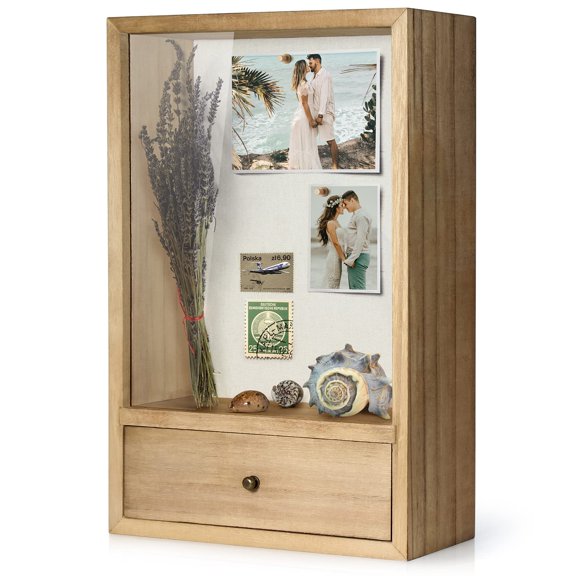 Wooden Shadow Box Frame with Glass Window Memory Display Case 3.15 Inch Deep 1 Pack